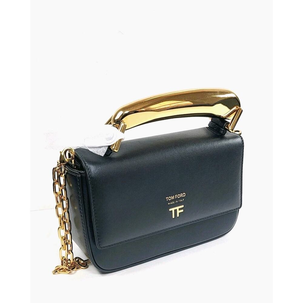 RRP$3350 TOM FORD BIANCE HOBO BLACK CALF LEATHER TOP-HANDLE CROSSBODY HAND BAG